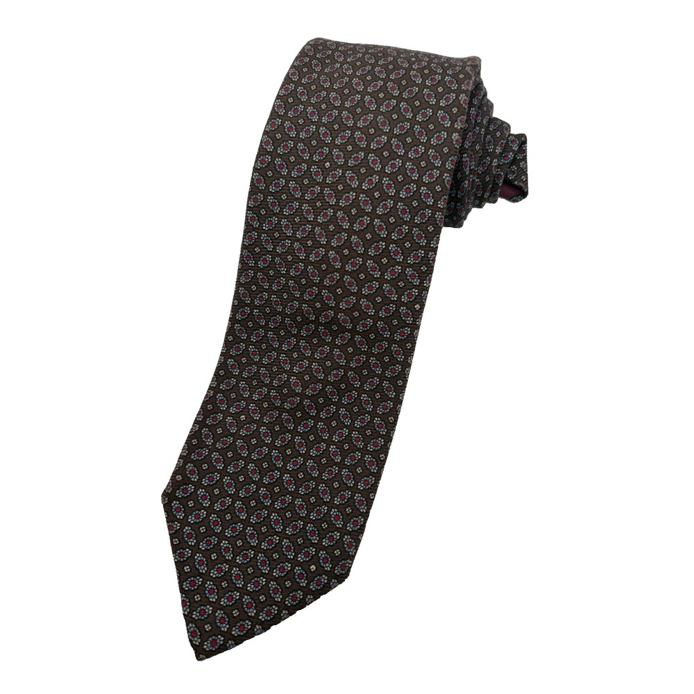 RALPH LAUREN POLO Tie 100% Silk Black Label Mens 1 Luxury Geometric Brown GUC
